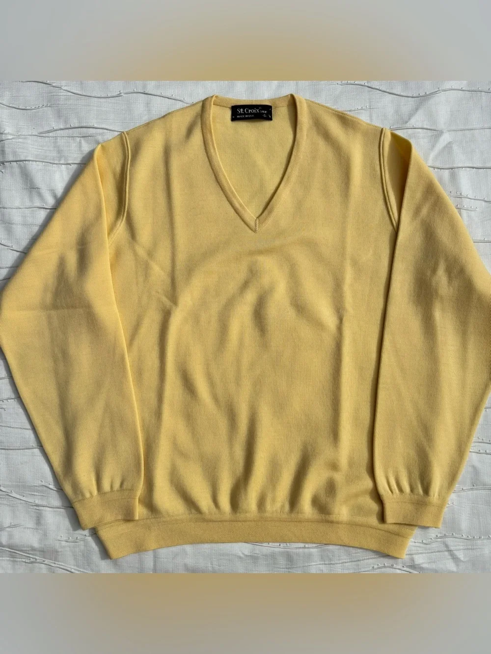 St. Croix Luxury V Neck Pullover Wool Sweater Knit Sz Small Yellow USA NWOT